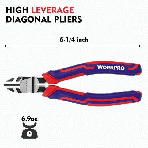 6 Inch Wire Cutters Heavy Duty CrV Steel Diagonal Pliers with comfortable grip handle, high leverage design, 6.9oz weight