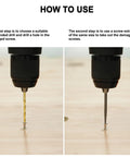 14 Piece Screw Extractor Set With Left Hand Drill Bits And Bolt Extractors in use drilling into a wooden surface