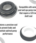 Pair of 5/8-inch pool pump shaft seals, metal outer ring with black rubber inner seal (front view)