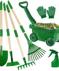 Kid Friendly Garden Tools Set With 7 Piece Wheelbarrow Kit Shovel Rake Leaf Rake Gloves And Spray Bottle For Backyard Fun Designed For Little Garden Heroes Ages 2 3 Plus Green