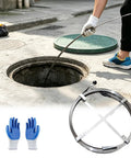 Person using Heavy Duty Flat Steel Snake Tool And Rugged Manganese Steel Drain Auger For Outdoor Sewer Lines.
