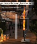 Wood Pellet Patio Heater Glass Tube Replacement 39.3 Inch Long High Borosilicate Tube next to flame heater on patio