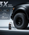 Cordless Tire Inflator Portable Air Compressor With 12000mAh Battery inflating SUV tire, digital gauge displayed, fast inflation