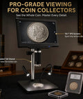 10.1 Inch LCD Soldering Microscope For PCB Repair And Inspection large screen on stand with coin display