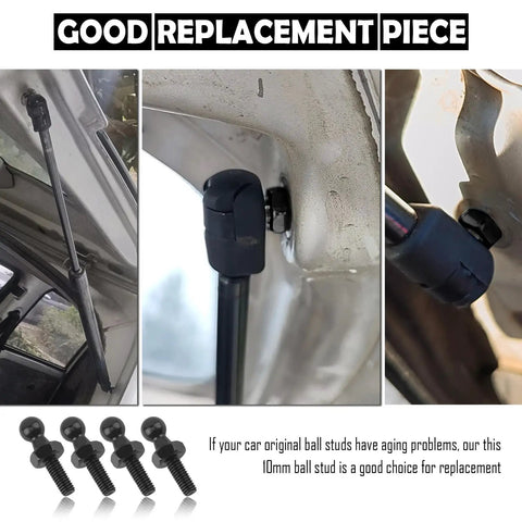 Car Ball Stud Kit 10mm With Spacers And Nuts For M6 Thread Gas Struts Lift Support Critical Connecting Parts For Your Ride Heavy Duty Four Pack Replacement Ball Studs And Nuts, black steel studs on car lift support
