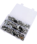 Dirt Bike Fairing Screws Kit With Bolts Nuts Washers And Spacers For Full Body Panels 246 Piece Hardware Set Includes M5 And M6 Screws Hex Wrenches Mounting Clamps And All Necessary Fasteners For Quick Easy Motorcycle Assembly. clear plastic organizer with assorted metal screws, nuts, washers and spacers