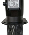 Black 1/2 HP CNC coolant pump; immersion unit with perforated cylindrical guard and mounting flange