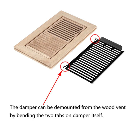 White Oak Floor Register 6x12 In Flush Mount Vent With Damper Unfinished Hardwood Floor HVAC Vent Cover For 3/4 In Thick Floors