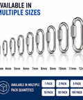 316 Stainless Steel Quick Link Chain Connector Carabiner For Chain Rope Anchor Rigging Recovery And Sailing Gear Marine Grade With Screw Lock Built To Last Fast Secure Attachment 9mm 11/32 Inch Size Pack, multiple sizes