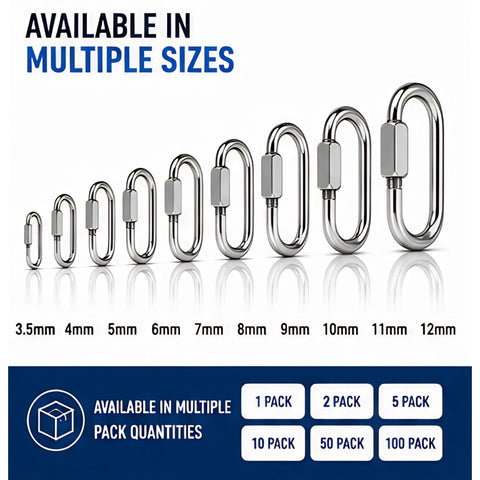 316 Stainless Steel Quick Link Chain Connector Carabiner For Chain Rope Anchor Rigging Recovery And Sailing Gear Marine Grade With Screw Lock Built To Last Fast Secure Attachment 9mm 11/32 Inch Size Pack, multiple sizes