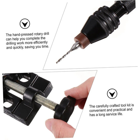 One Set Drill Bit Kit For Woodworking Jewelry Making And PCB Drilling Hand Drill Tools With Pin Vise Demonstrating Grip and Use