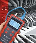 Professional Wall Detector Scanner And Network Cable Tester With Wire Tracking And Breakpoint Detection in hand displaying readings.