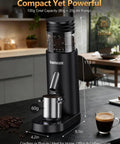 No Fuss Portable Rechargeable Conical Burr Coffee Grinder With 60 Precision Settings And Usb C Quick Charge battery powered espresso grinder on counter.