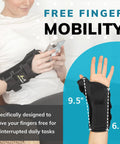 Wrist And Thumb Spica Splint For De Quervain Tenosynovitis Long Forearm Cast Stabilizer, woman wearing black brace using phone