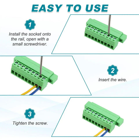 Bulletproof Screw Terminal Block 12 Pin Connector 3.5MM Pitch Wiring Set For 24 To 12 AWG Cable With Tin Plated Brass Contacts installation steps.