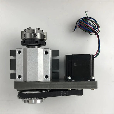 Dead Simple Setup Cnc Rotary Axis Upgrade Fourth A Axis Mounting Kit Utilizing Nema23 Stepper Motor with chuck and wiring.