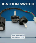Ignition key switch with 235 mm wire length from Three Function Left Handlebar Starter Switch Kit for Chinese ATVs.