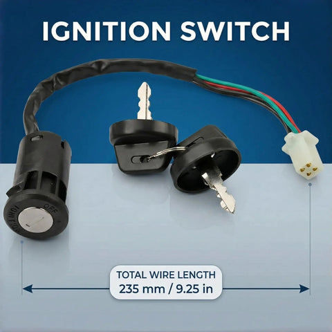 Ignition key switch with 235 mm wire length from Three Function Left Handlebar Starter Switch Kit for Chinese ATVs.