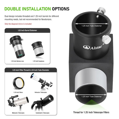 90 Degree 1.25 Inch Telescope Diagonal Mirror With Eyepiece Thumbscrew Refractor Accessories for clear visual observation