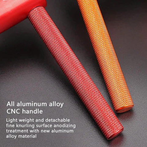 Close-up of Bike Headset Press In Tool And Bottom Bracket Install Tool with red and orange CNC aluminum alloy handle