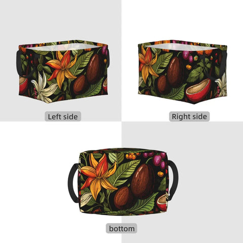 Massively Sized Closet Flex And Insanely Handy Foldable Storage Basket For Holding Clothes Towels Linens Toys Plus Pet Gear side and bottom views with floral pattern