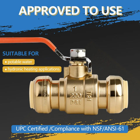 Three Quarter Inch Push To Connect Ball Valve Pack Of 5, No Tools Needed, Full Port Water Shut Off Valve With Disconnect Clip, Push Fit