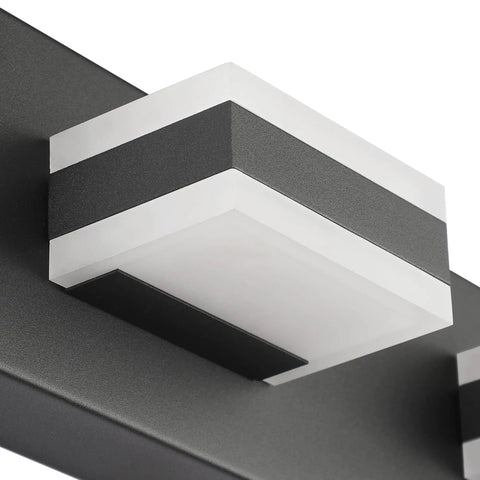 Close-up of a sleek black bath vanity lighting fixture from Vanity Light Fixtures Over Mirror LED Dimmable Three Light Bath Light In Black Finish.