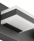Close-up of matte black 4 light bathroom vanity light fixture with LED dimmable bulbs, 32W cool white 6000K design feature.