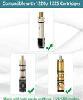 Compatible with 1220 / 1225 Cartridges shower valve parts, brass and plastic cartridges shown