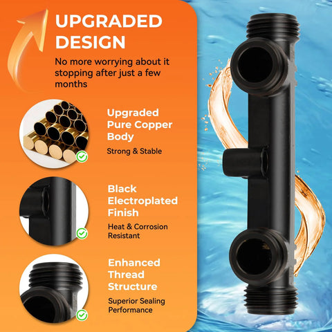 Brass sensor valve WP596816 with black coating for hot-water recirculating pumps; includes 2×12" lines and 2 fittings