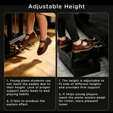 Adjustable Piano Pedal Extender for Students with Stabilizer on upright piano increasing height for young players' posture