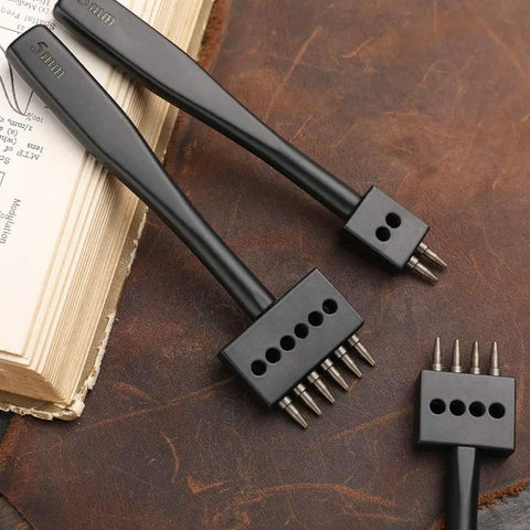 Leather Hole Punch Set Kickass Prong Punch Tool Kit For Leathercraft, 5mm Round Hole Chisel, 2, 4, 6 Size Punches