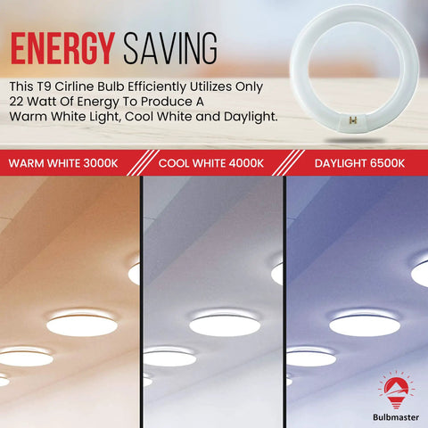 22W 8 Inch Round T9 Fluorescent Circline Light Bulb Cool White 4100K 1120 Lumens G10Q 4 Pin Base Solid Pick