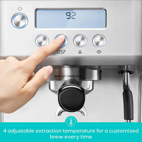 Hand adjusting Ultra Espresso Machine With LCD Display And Powerful Milk Frother For Cafe Quality Lattes And Cappuccinos At Home