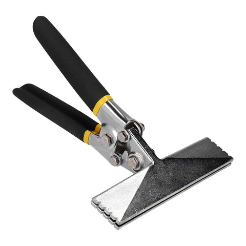 Hand Seamer Pliers 150mm Flat Mouth Metal Bending Tool for light gauge steel, black handles, dual side gap design, detailed view.
