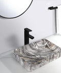 USZWBY Vessel Sinks Marble Pattern Modern Simple Wash Basin Table Bathroom Balcony Square Ceramic Bathroom Bowl Sink with faucet and mirror
