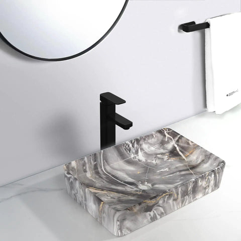 USZWBY Vessel Sinks Marble Pattern Modern Simple Wash Basin Table Bathroom Balcony Square Ceramic Bathroom Bowl Sink with faucet and mirror