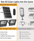 Comparison of Solar Flood Light Outdoor 1000LM Dual 6000K with other models, featuring solar panel and remote control