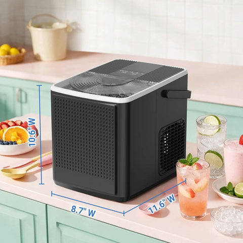 Portable Countertop Ice Maker Featuring Modular Swappable Blocks And Instant Six Minute Freeze Cycles Generating Twenty Six Pounds Of Fresh Ice Daily for easy drink chilling.