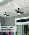 Cool Modern Black Ceiling Fan With Lights And Remote For Indoor And Outdoor Use 38 Inches displayed in covered patio area