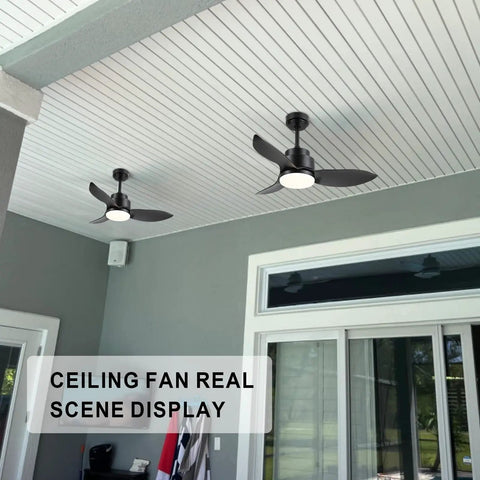 Cool Modern Black Ceiling Fan With Lights And Remote For Indoor And Outdoor Use 38 Inches displayed in covered patio area