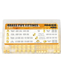 Brass Pipe Fittings 104 Piece Assortment Kit with Reducing Adapters, Hex Nipples, Female Couplings, and 90-Degree Elbows in case
