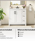 Modern 36 Inch Bathroom Vanity With Integrated Sink And Effortless Soft Close Drawers White Engineered Wood Cabinet in stylish bathroom setting.