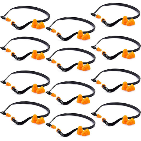 24 Piece Banded Ear Plugs With Silicone Replacement Pods Reusable Hearing Bands for noise reduction, orange color, lightweight, durable.