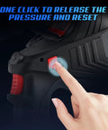 Heavy Duty Rechargeable Electric Hydraulic Cable Lug Crimper button for pressure release, ergonomic design for easy handling.