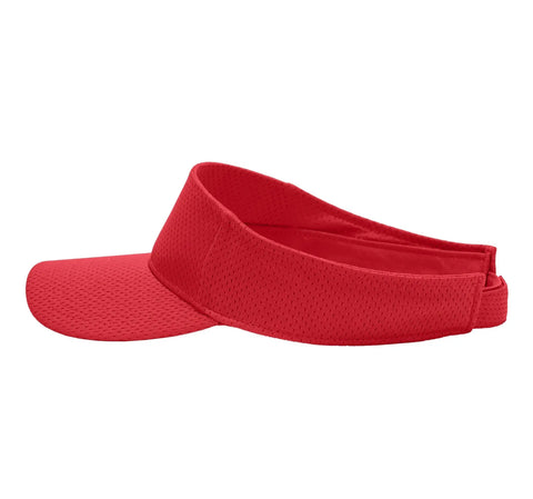 Red Forklift Operator Sun Visor For Warehouse Work, Breathable Mesh With Tricot Backing, shown in profile