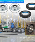Rock Solid Front Axle Knuckle Vacuum Seals And Hub O Rings With Tube Dust Seal Kit For Ford Super Duty parts assembly in workshop.