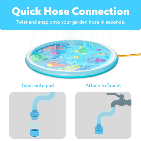 60 Inch Splash Pad Water Toy For Kids And Toddlers with hose connection, slip-resistant sprinkler mat, sea themed, backyard fun