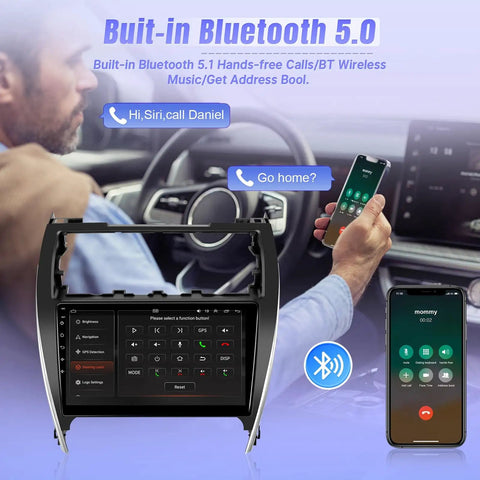 10 Inch Touch Screen Car Stereo for Toyota Camry 2012 2013 2014 Plug and Play Wireless CarPlay Android Auto GPS Bluetooth WiFi SWC Backup Camera Dash Kit Fits JBL or Large Screen displaying built-in Bluetooth 5.0.