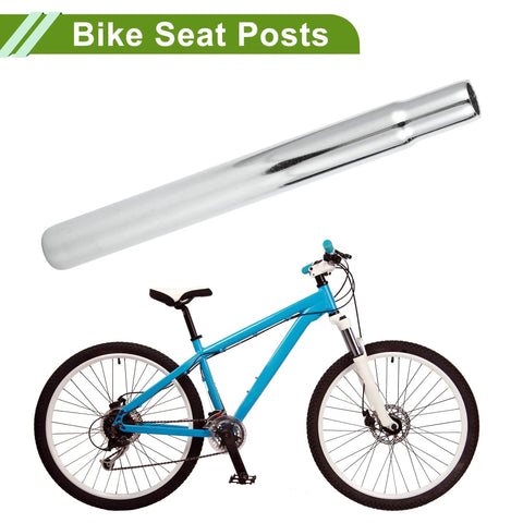 Universal 25.4x250mm Silver Tone Bike Seat Post and blue mountain bike, durable steel, lightweight, easy install, fits most frames.